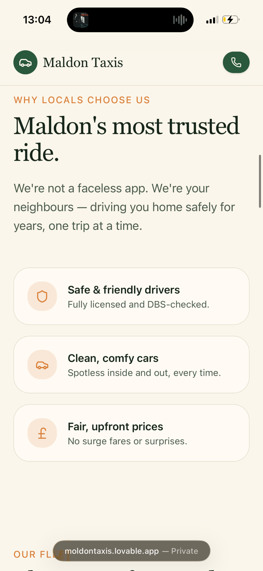 Why locals choose us — taxi website screenshot 7