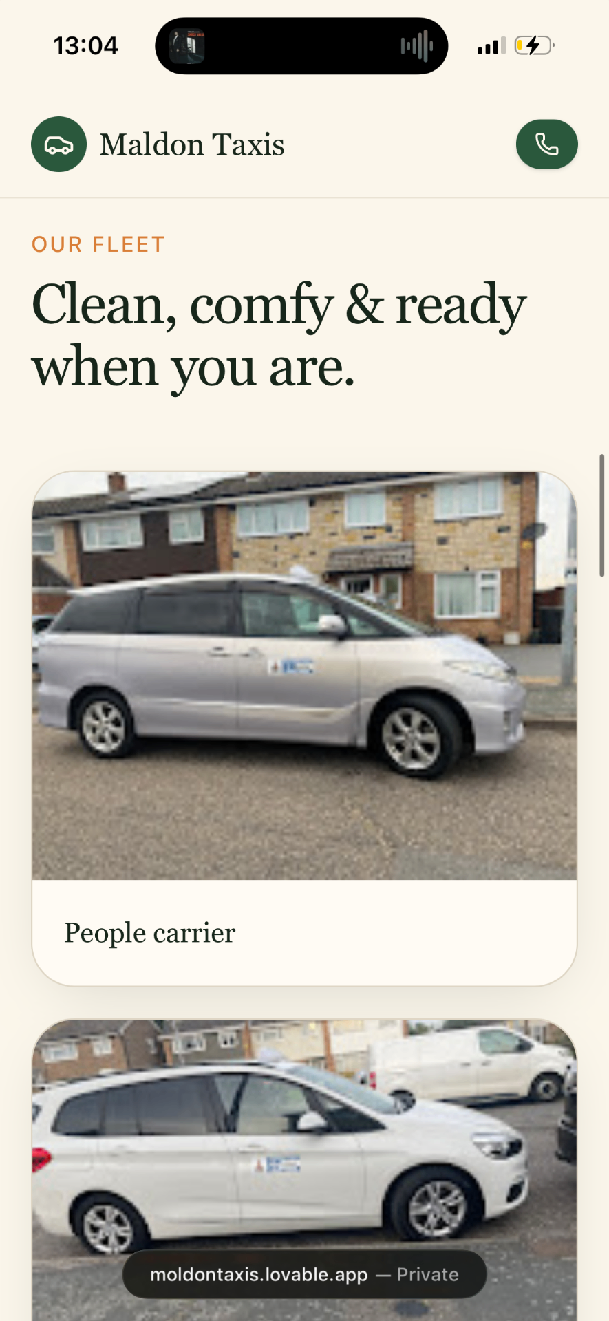 Our fleet — taxi website screenshot 8