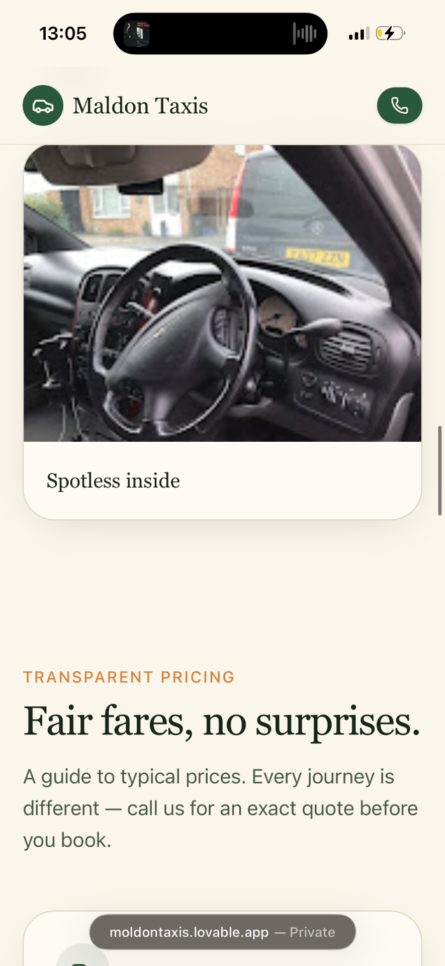 Spotless inside — taxi website screenshot 9